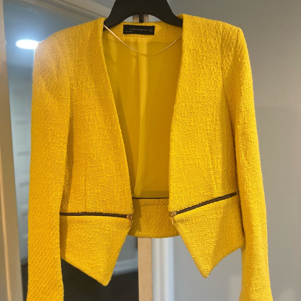 Celebrity favorite Zara Yellow Blazer with Zippers